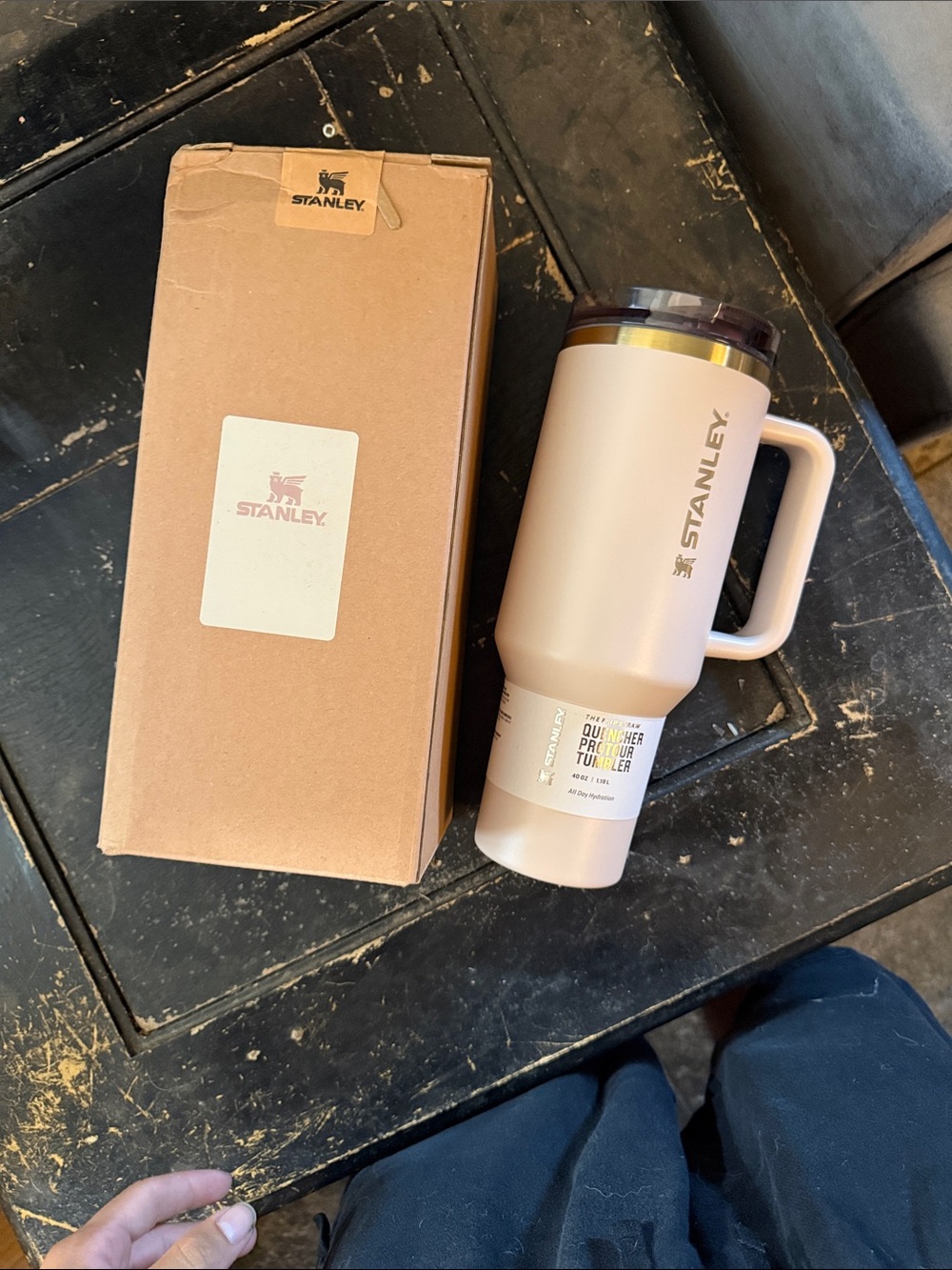 Stanley 40oz Creme and Gold Travel Mug with Handle